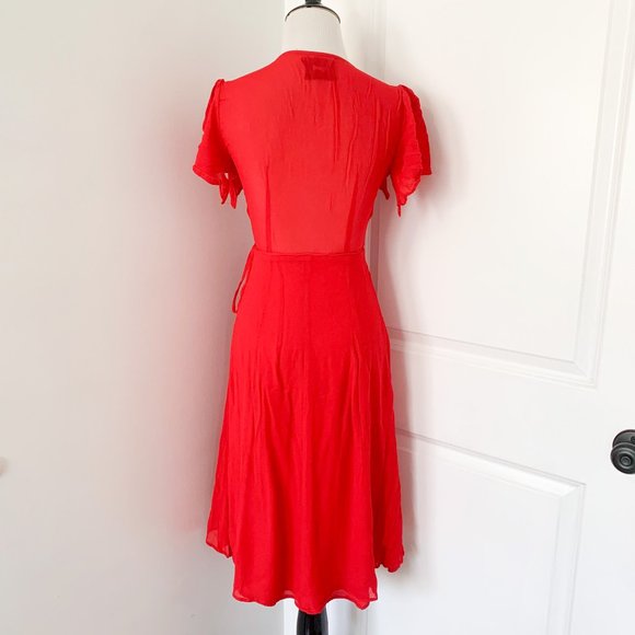 Reformation Deep V Neckline Frances Cherry Red Dress - Picture 3 of 5